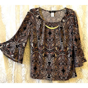 Theo & B Paisley Printed Boho Top Blouse new no tag Y2K look Size L
